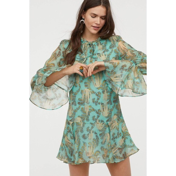H&M CONSCIOUS EXCLUSIVE LYOCELL BLEND GREEN DRESS SIZE US 6 BLOGGERS FAVORITE - Picture 1 of 16